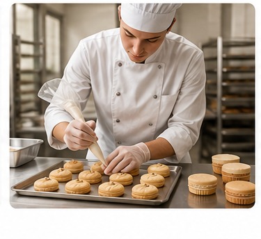 Chef preparing baked products